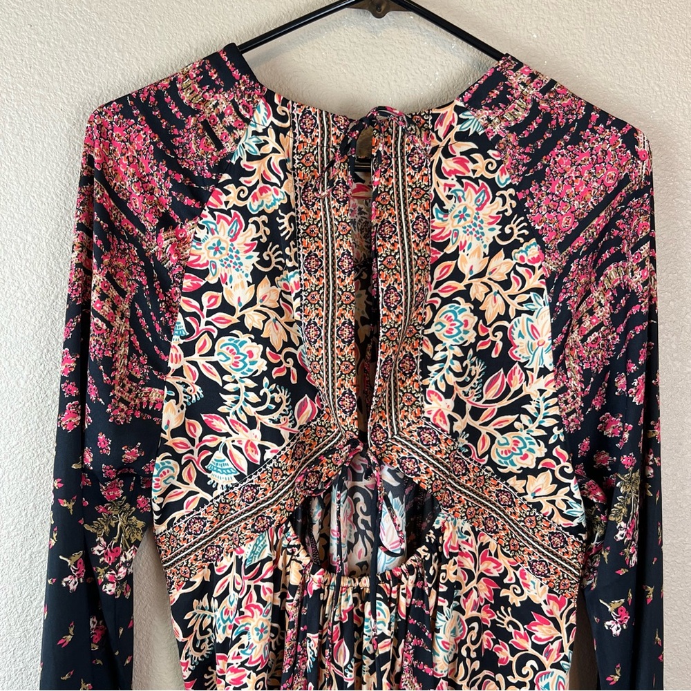 Free People Black Floral Patchwork Mini Dress - Picture 10 of 14